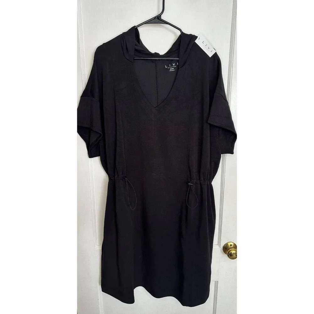 NWT Lane‎ Bryant Livi Active Size 22/24 Black Cinched Waist Hooded Dress